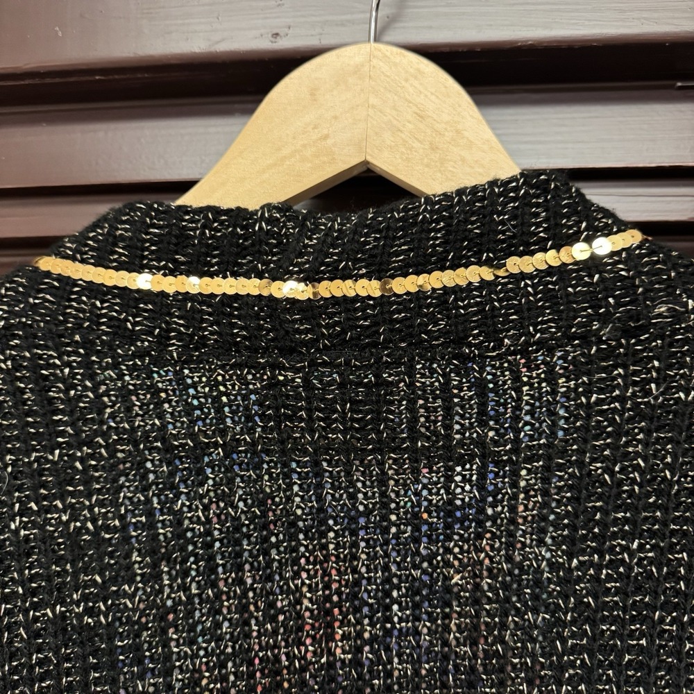 Designer‎ Knit USA Sweater Womens Medium Cardigan Black Open Front Sequin Knit - Picture 6 of 6